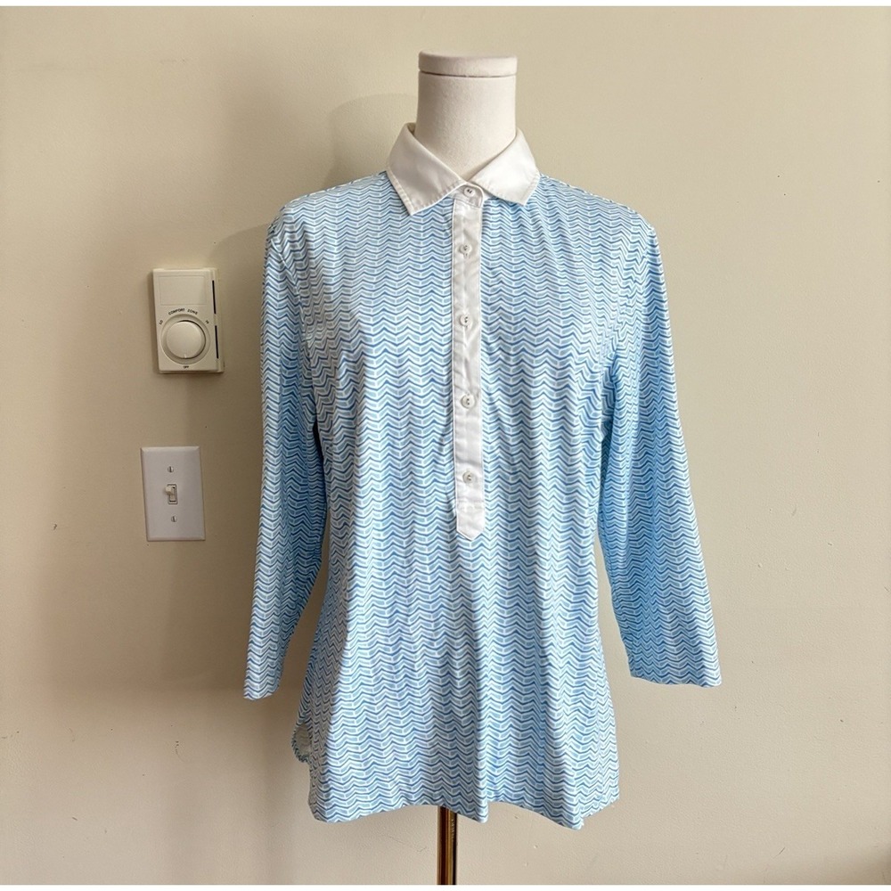J McLaughlin Womens Large Catalina Cloth 3/4 Sleeve Top Blue Coastal Preppy